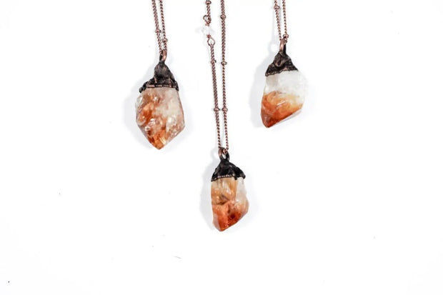 Raw Citrine Crystal Necklace 24"