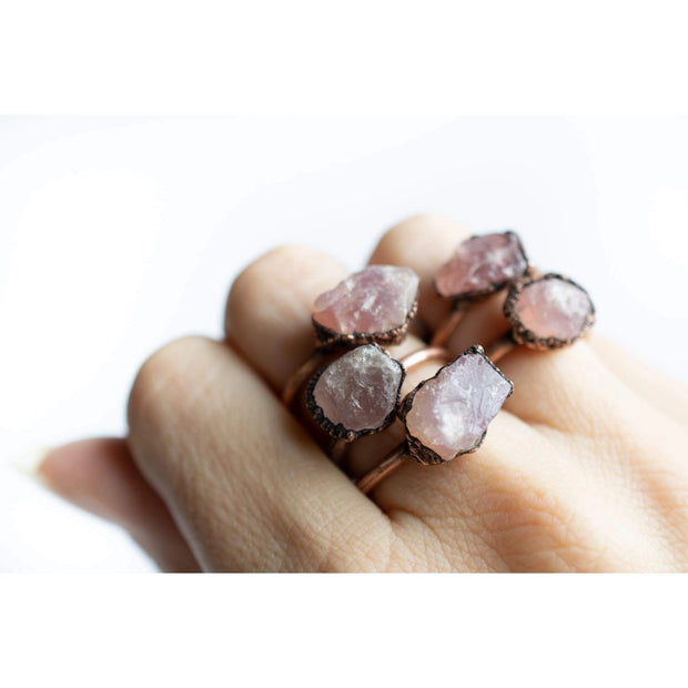 Rose Quartz Electroformed Copper Crystal Ring