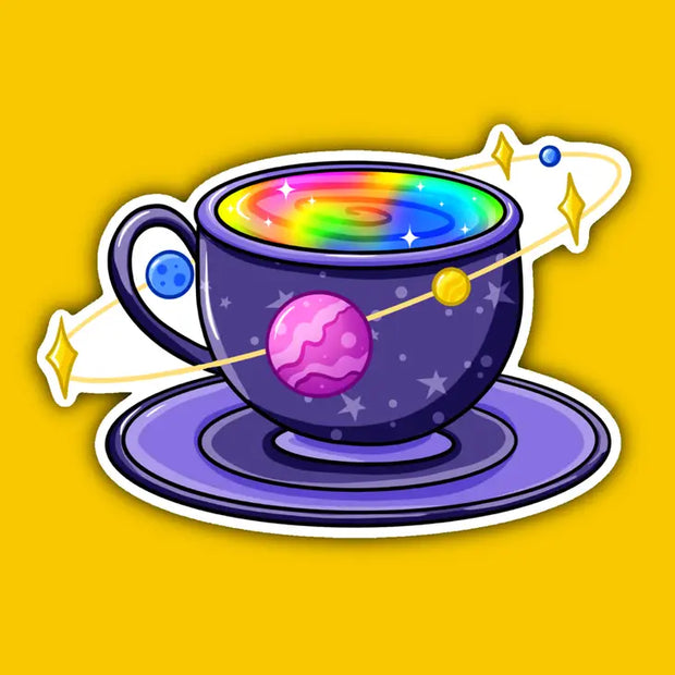 Rainbow Space Planet Teacup Sticker