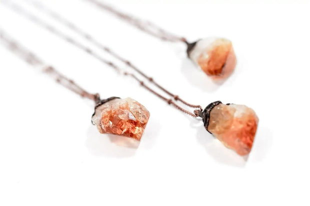 Raw Citrine Crystal Necklace 24"
