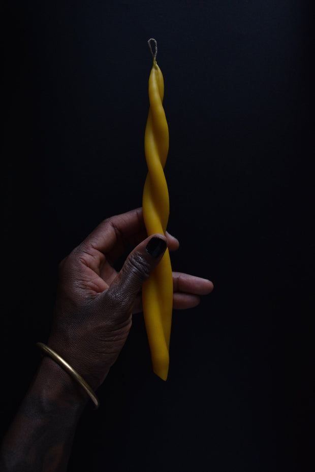 Twisted beeswax tapers
