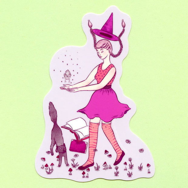 Pink Levitation Witch Sticker